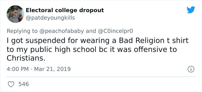 14. Wearing something that is offensive to Christians.