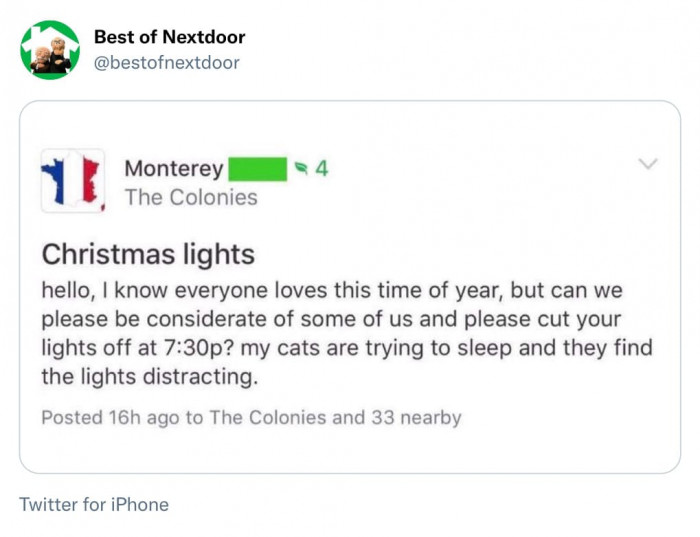 19. Cats need to sleep; please cut off the Christmas lights.