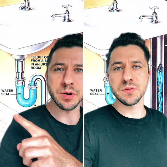 A specific plumbing design for trapping dangerous gases