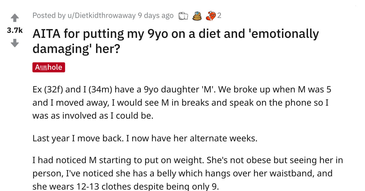 Man Asks The Internet If He Is Wrong For Putting 9-Year-Old Daughter On A Diet
