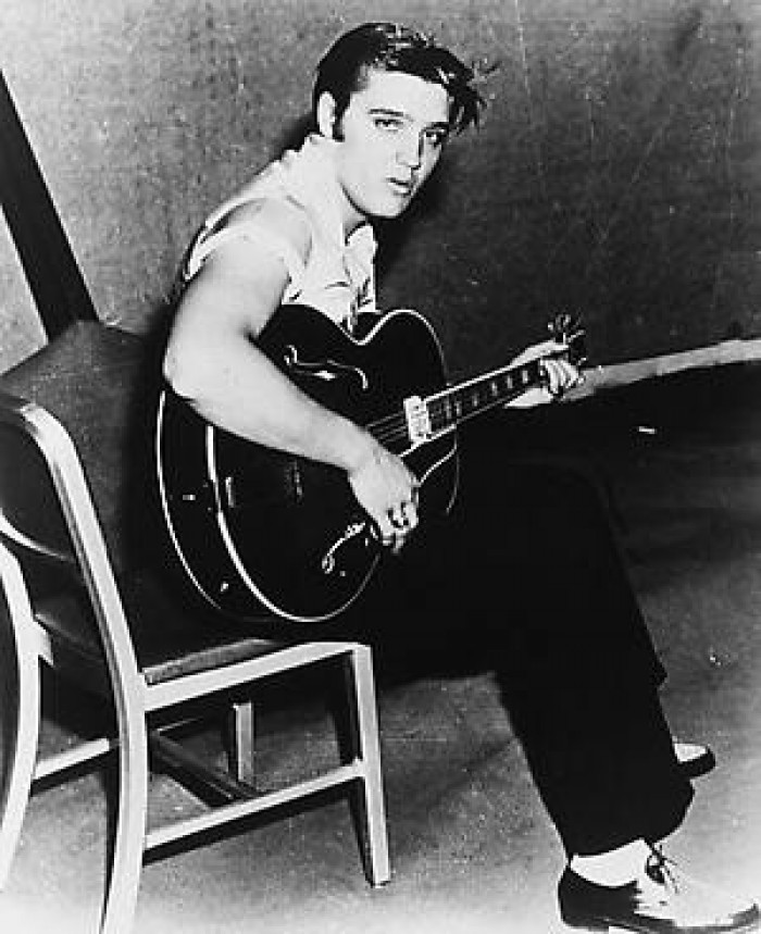 A picture of Elvis in 1956 at his first RCA Victor recording session in Nashville, TN
