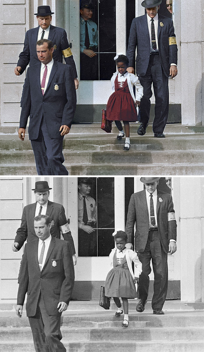 Ruby Bridges Being Escorted By US Marshals To Attend An All-White School, 1960