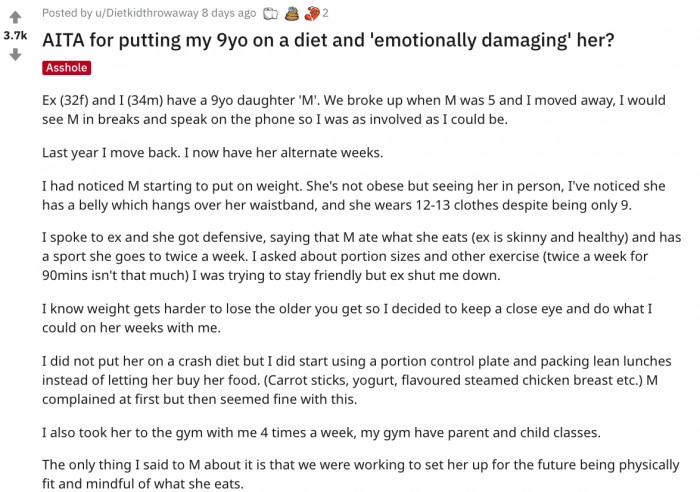 Here was the dad's post on Reddit's 'Am I The Asshole' section. 
