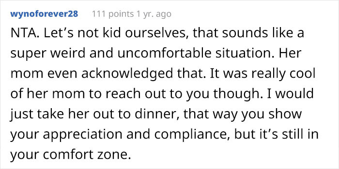 If he really wishes to keep the tradition going, then take the mother out to dinner, buy her nightwear, and drop her home.
