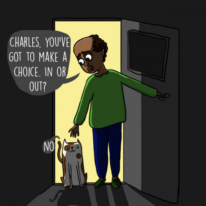 11. Wasting hours of your life holding the door open while trying to reason with your kitty to finally make a decision.