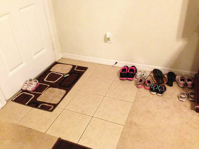 11. She was told to place her shoes by the door.