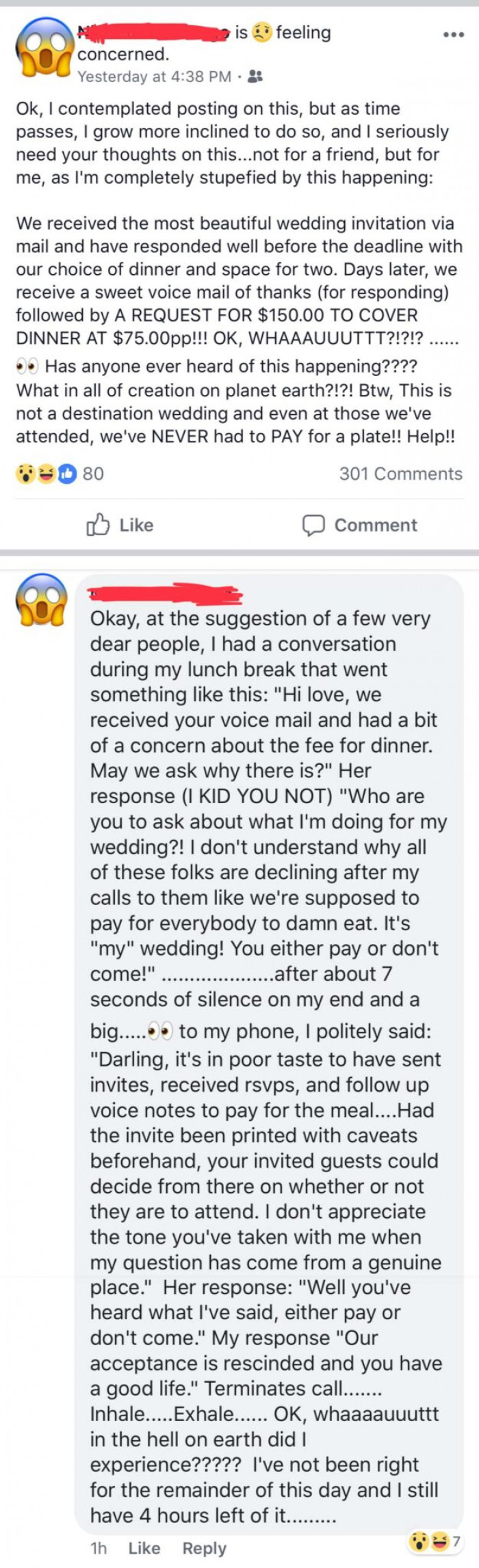 Imagine being invited to a wedding, but you're required to pay $75 per plate.