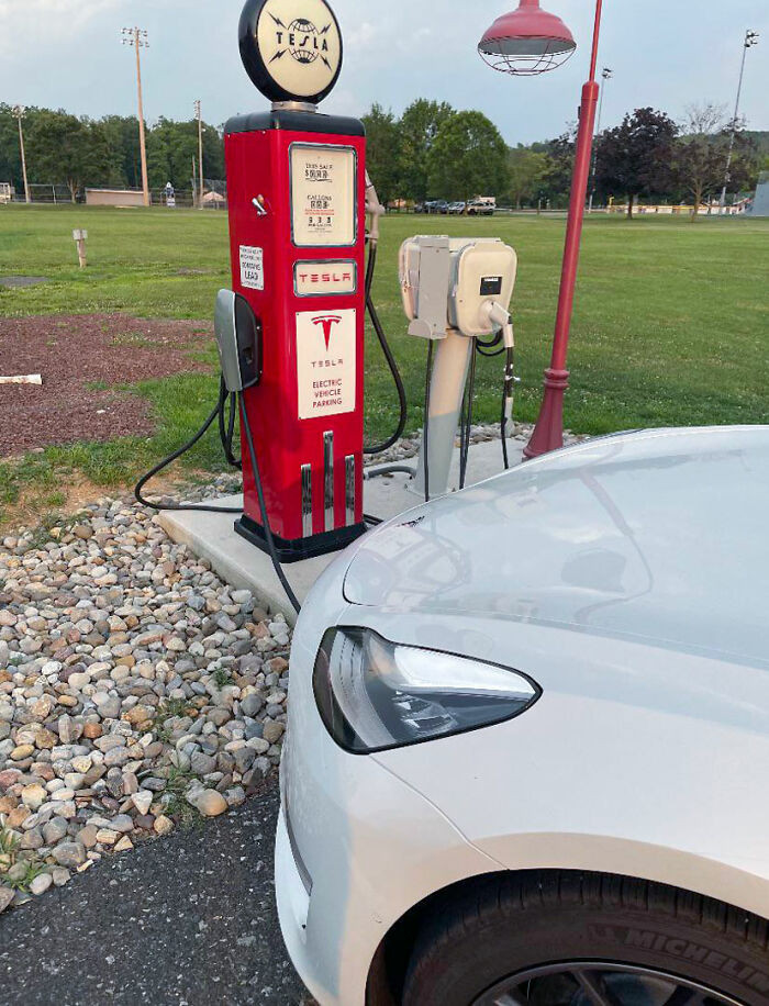 50. A Tesla charger resembling a vintage gas pump