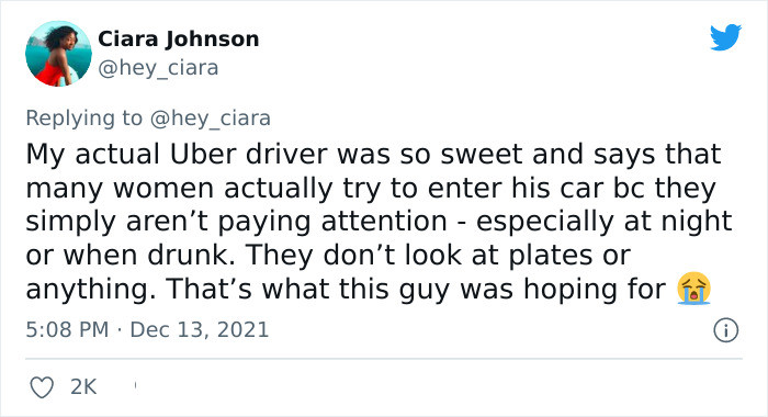 Good thing her actual Uber driver was nice enough.