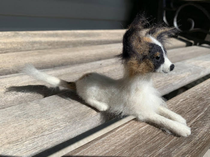 9. Puppy sitting on a bench