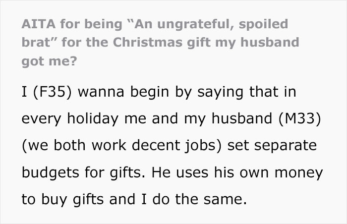 She explained that they always set budgets and use their own money for each other's gifts.
