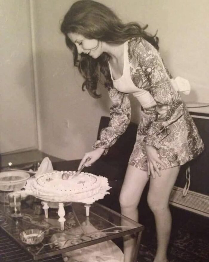 42. A Beautiful Woman Cutting Her Birthday Cake In Tehran, Iran, In 1973