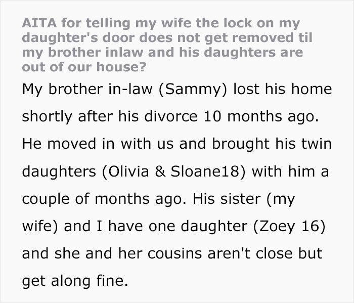 OP Explains His Problem: His Brother-in-Law Moved in with His Teen Daughters After His Divorce