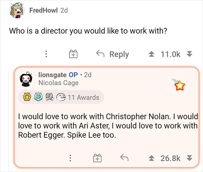 23. Directors Nicolas would like to work with