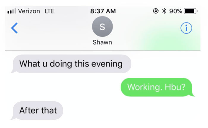 Shawn asked her about her plans for the evening after work.