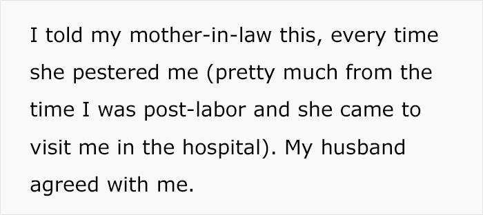 She states that she has expressed these feelings to her mother-in-law.