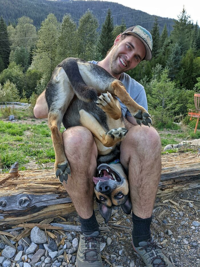 6. My dog is looking for a disc golf partner to play with his human, got too excited, and made an error.