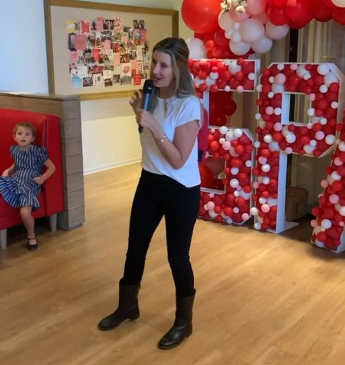 While Sara was making her speech...