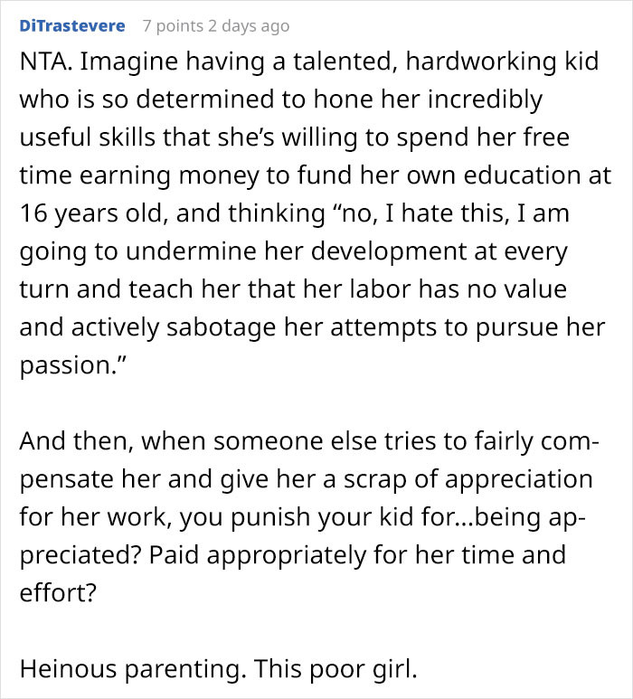 Paid appropriately for her time and effort