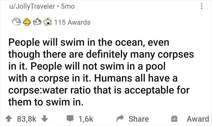 22. Have you ever thought about the water-to-corpse ratio? No?