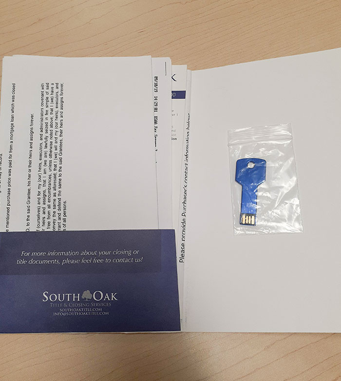 1. The company gave me a digital copy of my house documents on a drive shaped like a house key