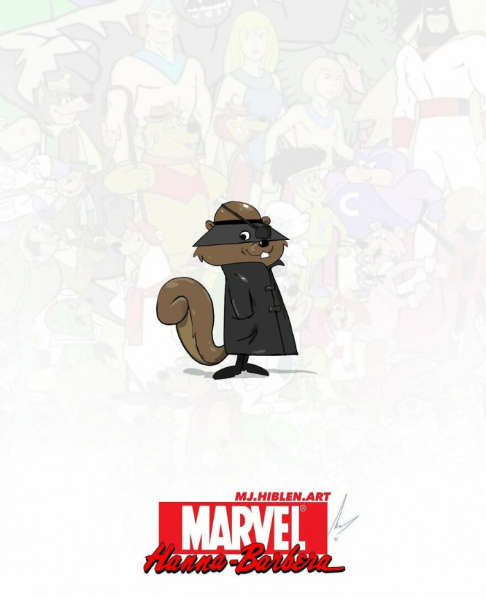 7. A wonderful mashup cover photo of Secret Squirrel as Nick Fury with the bald head and an eye patch