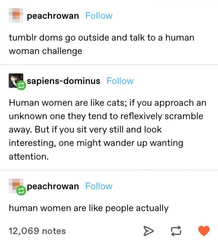 17. Human women are definitely like people and not cats, but okay.