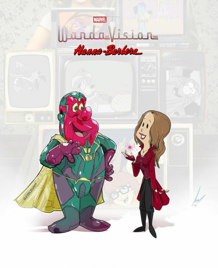 11. A spectacular mashup cover photo of Fred And Wilma Flintsones as Vision and Wanda Maximoff