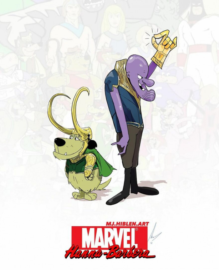 5. A stunning mashup cover photo of Dick Dastardly and Muttley with his missing mustache as Thanos And Loki but with the Gauntlet