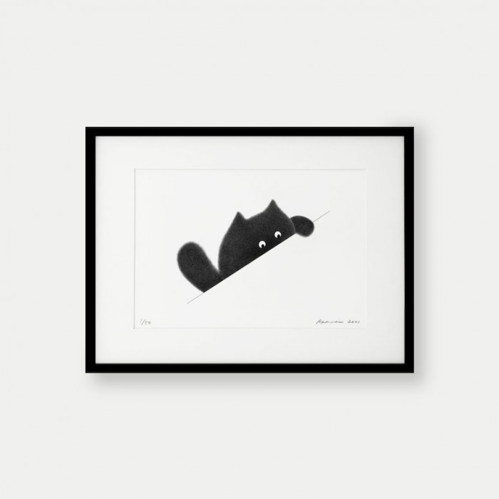 Fong’s fluffy cat artwork featured in a colorful, playful scene