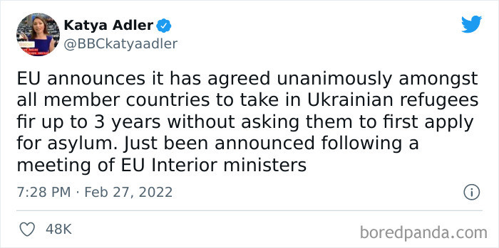 31. Ukrainian refugees do not need to apply for asylum in EU countries