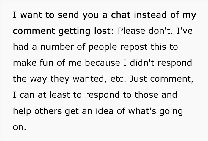 She hasn't received great responses regarding her story.