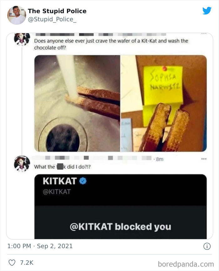 8. This is definitely not okay, and no, nobody does that. No wonder KitKat blocked you.