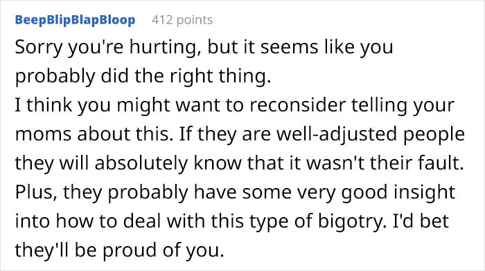 And advise OP to tell his moms.