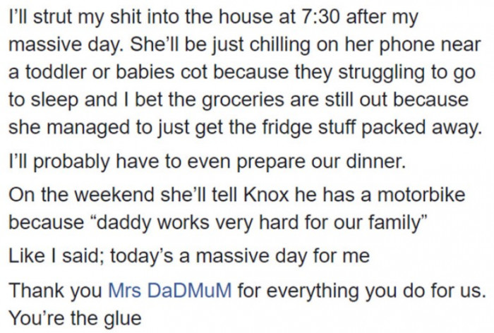 Brad was actually trying to shed light on how much Sarah does for him and his little family.