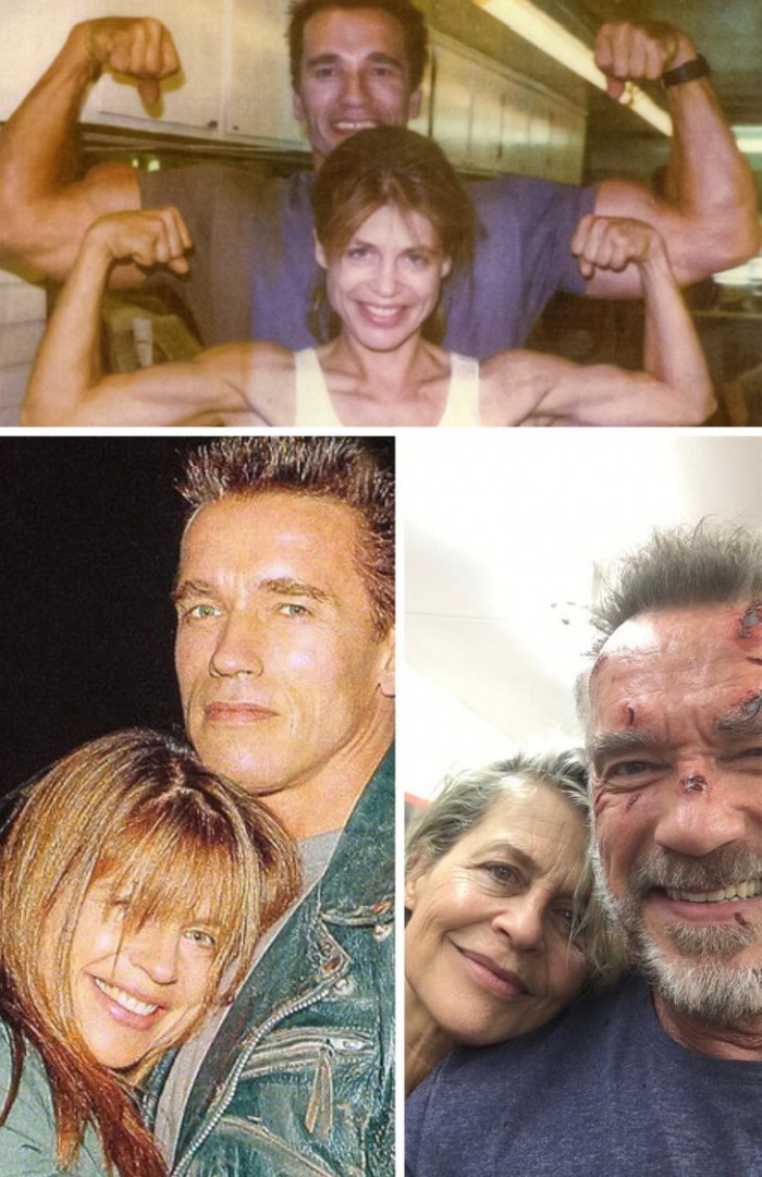 2. Arnold Schwarzenegger and Linda Hamilton reunited decades after working together on Terminator.