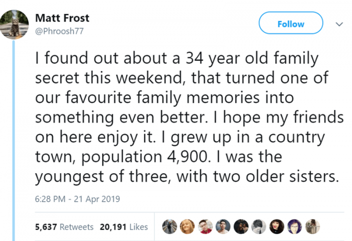 A 34-year-old family secret is no small deal.