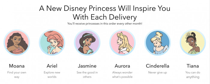 Here is the order of princess-themed boxes you'll be receiving.