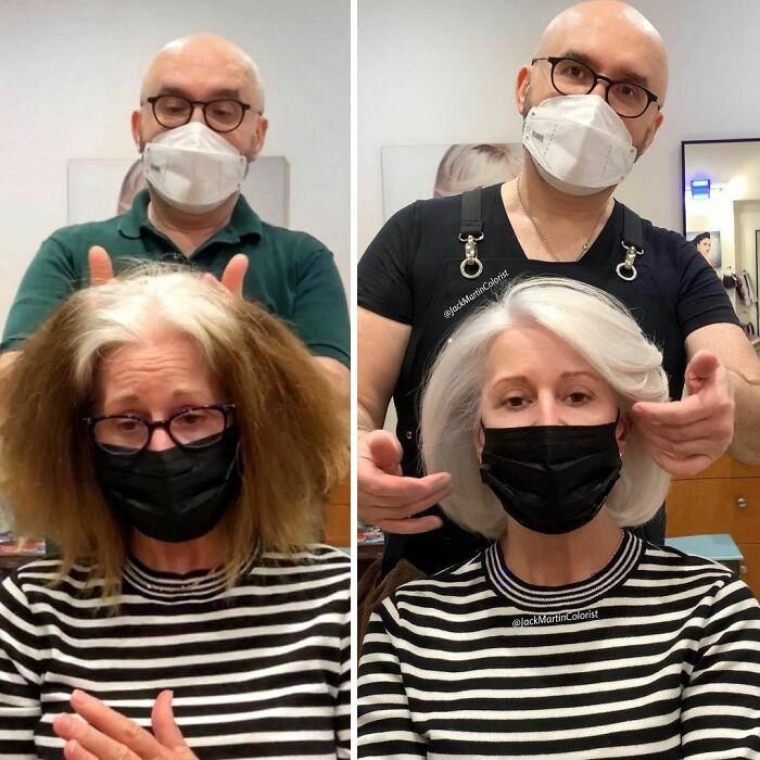 For the last few years he has been perfecting a technique to help women whose hair is going grey, slowly embrace it and gradually ditch hair dye.