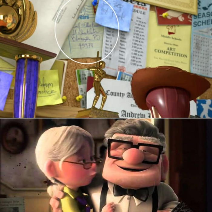 1. You can catch a glimpse of a postcard from Carl and Ellie, the lovely couple from the movie Up.