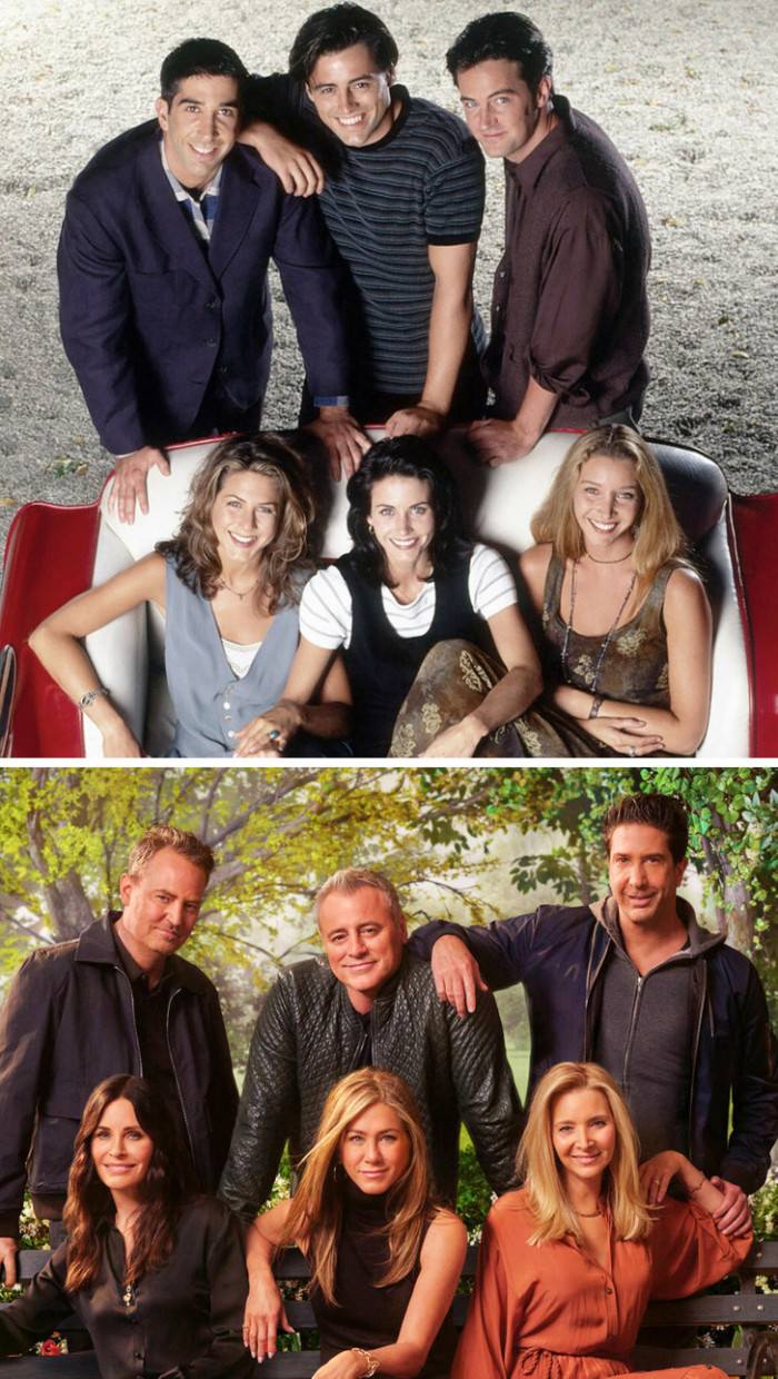 7. Friends (1994-2021) - Rachel Green, Ross Geller, Monica Geller-Bing, Phoebe Buffay, Joey Tribbiani, and Chandler Bing.