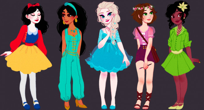 19. Modern Princesses: Snow White, Jasmine, Elsa, Rapunzel, Tiana