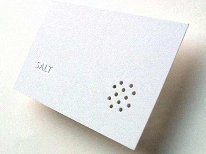 25. This restaurant's business card is also a salt shaker