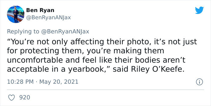 Riley O'Keefe, a student at this high school, decided to speak up, and he was spot on.