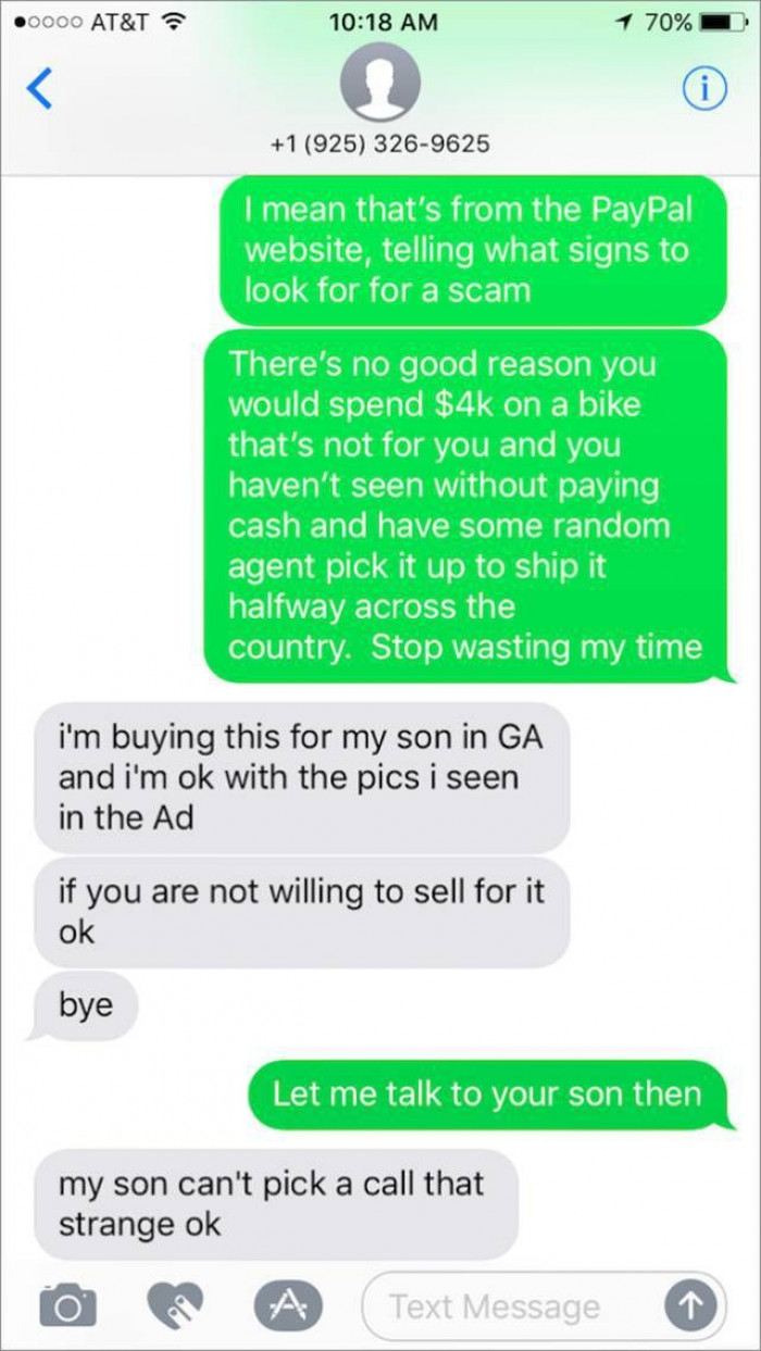 The buyer is clearly trying to scam but the seller decides to put him through the wringer.