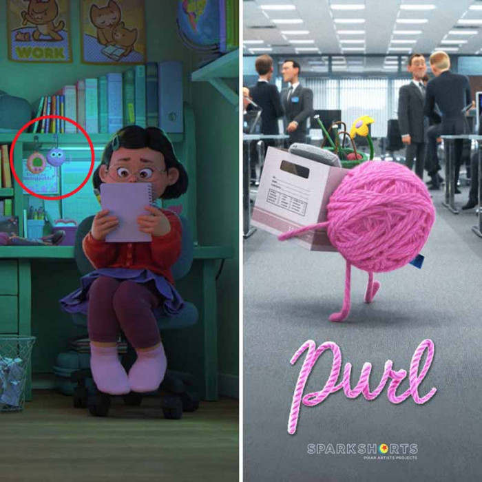 29. You can see Purl from the Pixar short hanging from Mei's desk as she sketches her crush