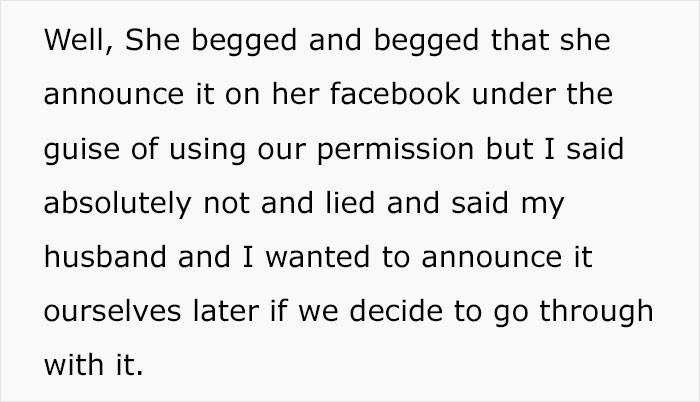 Her MIL was desperate to share the news on Facebook, but they had given her strict instructions not to.