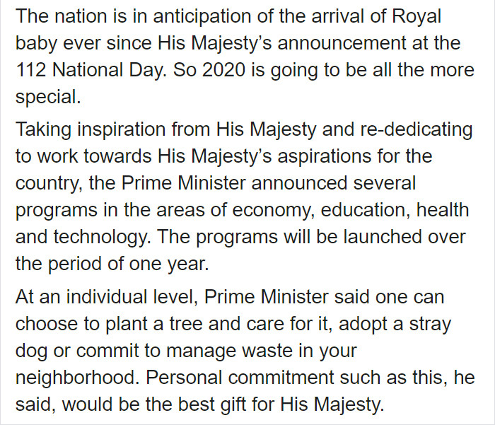 Prime minister’s Facebook message urging tree planting, stray dog adoption, waste care.
