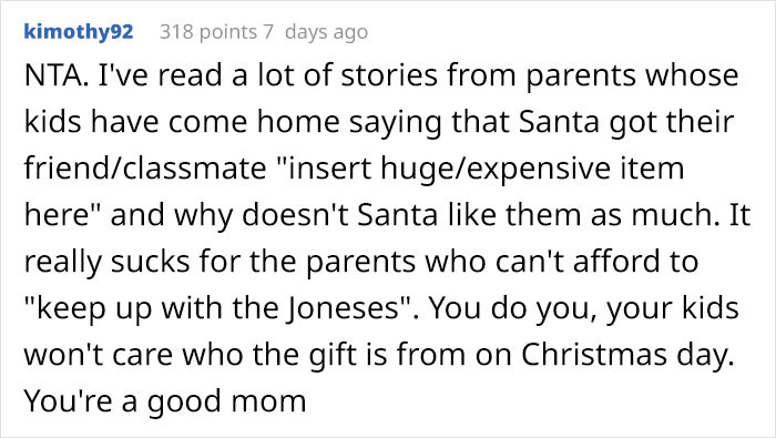 It's such a terrible feeling to explain to kids why their friends got huge and expensive gifts.