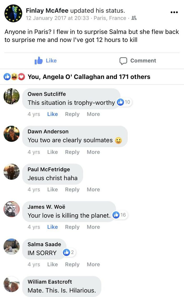 Now, instead of spending the day with each other, they had time to kill in the cities they ended up in.